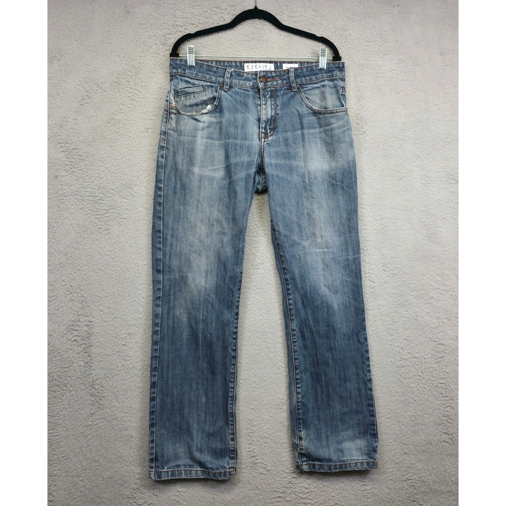 Ezekiel Jeans Mens 34x31 302 Ez Rider Medium‎ Wash Grunge Denim Straight Skate